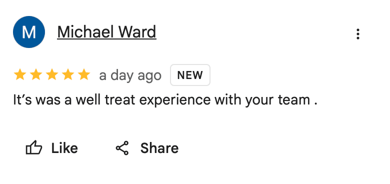 5-star Google review from Michael Ward