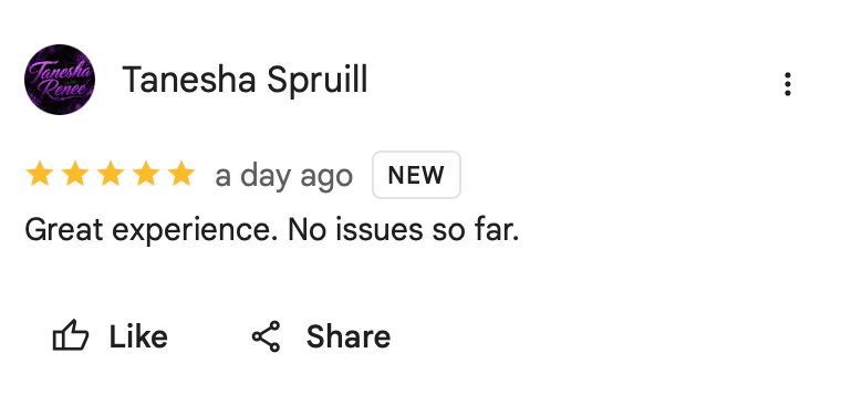 5-star Google review from Tanesha Spruill